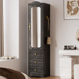 JanfltHome Armoire Wardrobe Closet, 69.5" H Wood Bedroom Armoires Cabinet with Mirror Door and 3 Drawers, Rustic Brown Clothing Storage Cabinet with Hanging Rod & Sensor Light for Bedroom-Right JanflyHome