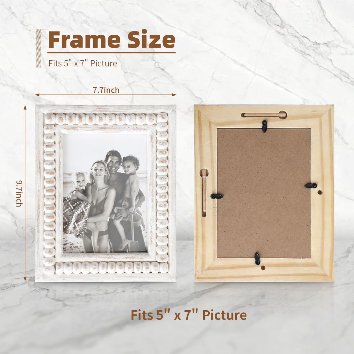 MACVAD Whitewashed Wood Beaded 5x7 Picture Frame - Farmhouse Style Rustic Photo Frame, Boho Picture Frame as 5 x 7 Photo Frame for Tabletop Display 5x7 Photo MACVAD
