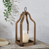Rustic Wood Lantern Candle Holder for Farmhouse Decor - Indoor and Outdoor Table Centerpiece with Glass Hurricane, 15.7" High SUJUN