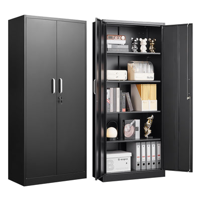 Allouncer Metal Storage Cabinet with Shelves and Doors, Kitchen Pantry Cabinet, Garage Storage Cabinet, Garage Cabinet with Adjustable Shelves, File Storage Cabinets -71" Black