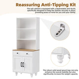 RuiSiSi Farmhouse Entertainment Center with 2 Bookshelves & Tempered Glass Doors, TV Stand with Adjustable Shelves for TVs up to 70'', Media Console with Solid Wood Gourd-Shaped Legs, White RuiSiSi