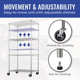SafeRacks - NSF Certified Storage Shelves, Zinc, Heavy Duty Steel Wire Unit with Wheels and Adjustable Feet, Garage or Bakers Rack, Kitchen, Pantry Shelf - (36"x24"x72" 4-Tier) (Silver) SafeRacks
