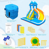 TOAOB Inflatable Water Slide,5 in 1 Dolphin Inflatable Bounce House for Kids- Climbing Wall Splash Pool Water Cannon Basketball Rim - 480W Blower - for Indoor Outdoor Backyard Birthday Party TOAOB