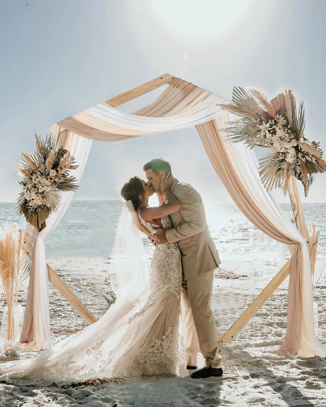Lvydec 3 Panels Wedding Arch Draping Fabric, 30" x 20ft Mixed Color Chiffon Fabric Drapery Sheer Backdrop Curtain for Wedding Ceremony Party Decoration (Elegant Neutral) Lvydec