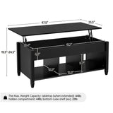 Topeakmart Lift Top Coffee Table w/Hidden Storage & Shelves, Lifting Pop-Up Tabletop Center Table for Living Room Reception Room Black, 47.5" L Topeakmart