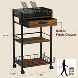 Homsorout 3 Tier Rolling Cart - Metal Utility Cart with Storage Drawer and Wheels, Versatile Art & Craft Organizer for Home, Office, or Studio Ideal for Storing Brushes, Paints, and Supplies Brown Homsorout