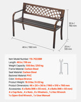 VEVOR Outdoor Bench, 46 inch, Carbon Steel Metal Frame with PVC Mesh Pattern Backrest and Round Edge Armrests, Weatherproof Outside Bench for Patio, Garden, Park, Yard, Front Porch, Antique Bronze VEVOR