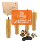 4 inch / 10cm Wooden Furniture Legs, La Vane Set of 4 Solid Wood Tapered M8 Replacement Furniture Feet with Pre-Drilled 5/16 Inch Bolt & Mounting Plate & Screws for Couch Sofa Cabinet Ottoman La Vane