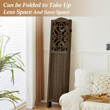 Leesinwing Room Divider, 4 Panel Wood Room Divider Wall, Carved Vault Room Dividers, Rustic Minimalism Room Partition, 5.6Ft Room Dividers and Folding Privacy Screens, Dark Brown Leesinwing