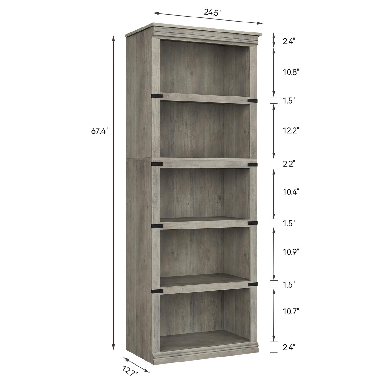 GAOMON 5 Tier Bookcase, Farmhouse Book Shelf with Storage, 67.4 Inch Tall Open Display Bookshelves, Wooden 5 Shelf Bookcase for Living Room, Bedroom - Grey GAOMON