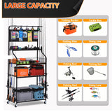 Lezbanz Upgraded Heavy Duty Fishing Rod Rack for Garage, Fishing Pole Holders for 12 Rods with Hooks and Pegboard, Fishing Cart with Reel Rack, Fishing Gear Holder Lezbanz