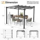 VINGLI 10’x 10' Outdoor Pergola Metal Retractable Pergola Canopy with Adjustable Roof, Garden Pergola for Deck, Porch, Garden, Yard (Gray) VINGLI