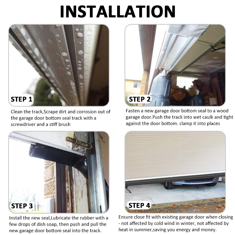 Garage Door Seals Bottom Rubber with Pre-drilled Aluminum Track Retainer Base Kit,Heavy-Duty U Shape + O Ring Combination Weather Stripping Sesl Kit for Garage Door (16 Ft) Storystore