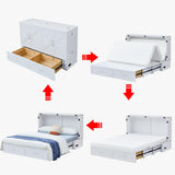 EDWINENE Queen Murphy Bed with Mattress Included, Murphy Bed Cabinet with Drawers and Charging Station for Small Spaces, Home Offices (Circular Pattern, White) EDWINENE