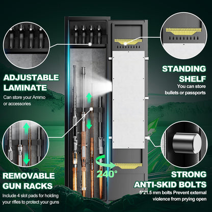 Yiosotne 3-4 Digital Long Gun Safe for Rifle and Shotguns(with/Without Scope), Quick Access Rifle Safe for Home Rifle and Pistols with Alarm&Mute Mode,Gun Cabinet with Adjustable Gun Rack