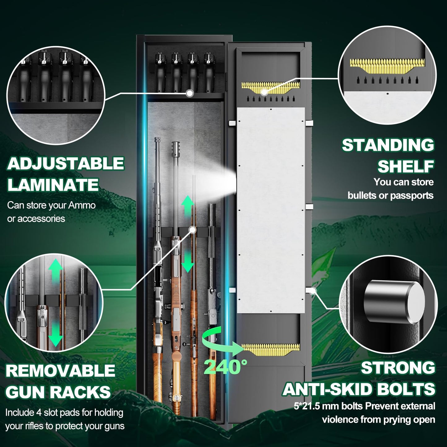 3-4 Fingerprint Long Gun Safe for Rifle and Shotguns (with/without Scope), Fingerprint Quick Access Rifle Safe for Home Rifle and Pistols with Alarm&Mute Mode,Gun Cabinet with Adjustable Gun Rack