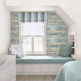 practicalWs 17.71''×396.8''Blue Distressed Wood Wallpaper Self-Adhesive Peel and Stick Wall Paper Vintage Wood Panel Interior Film Surfaces Easy to Clean practicalWs