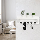 Lwenki Wall Key Holder with Shelf, Rustic Shelf with Hooks Made of Paulownia Wood Holds Keys, Dog Leash, Bags and More - 13.7" W x 4.7" H x 3.5" D Decorative Key Hanger and Entryway Shelf (White) Lwenki