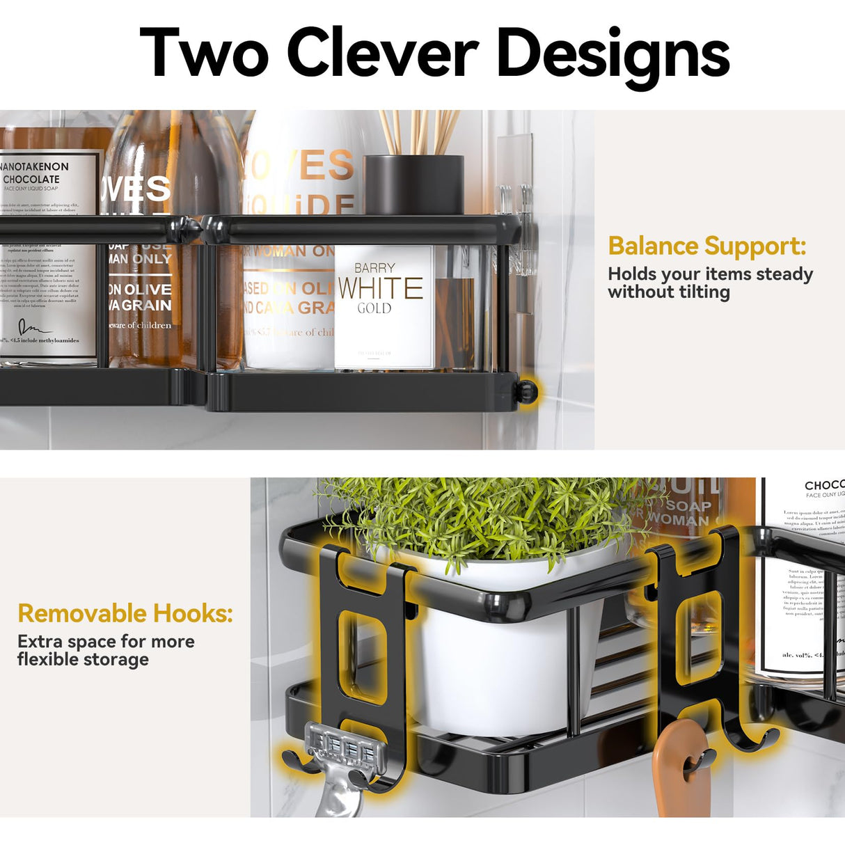 YASONIC Corner Shower Caddy Organizer, 3-Pack Adhesive Rustproof Stainless Steel Shower Shelves with Soap Holder, No Drilling Shower Storage Rack for Family Renters Bathroom, Black YASONIC