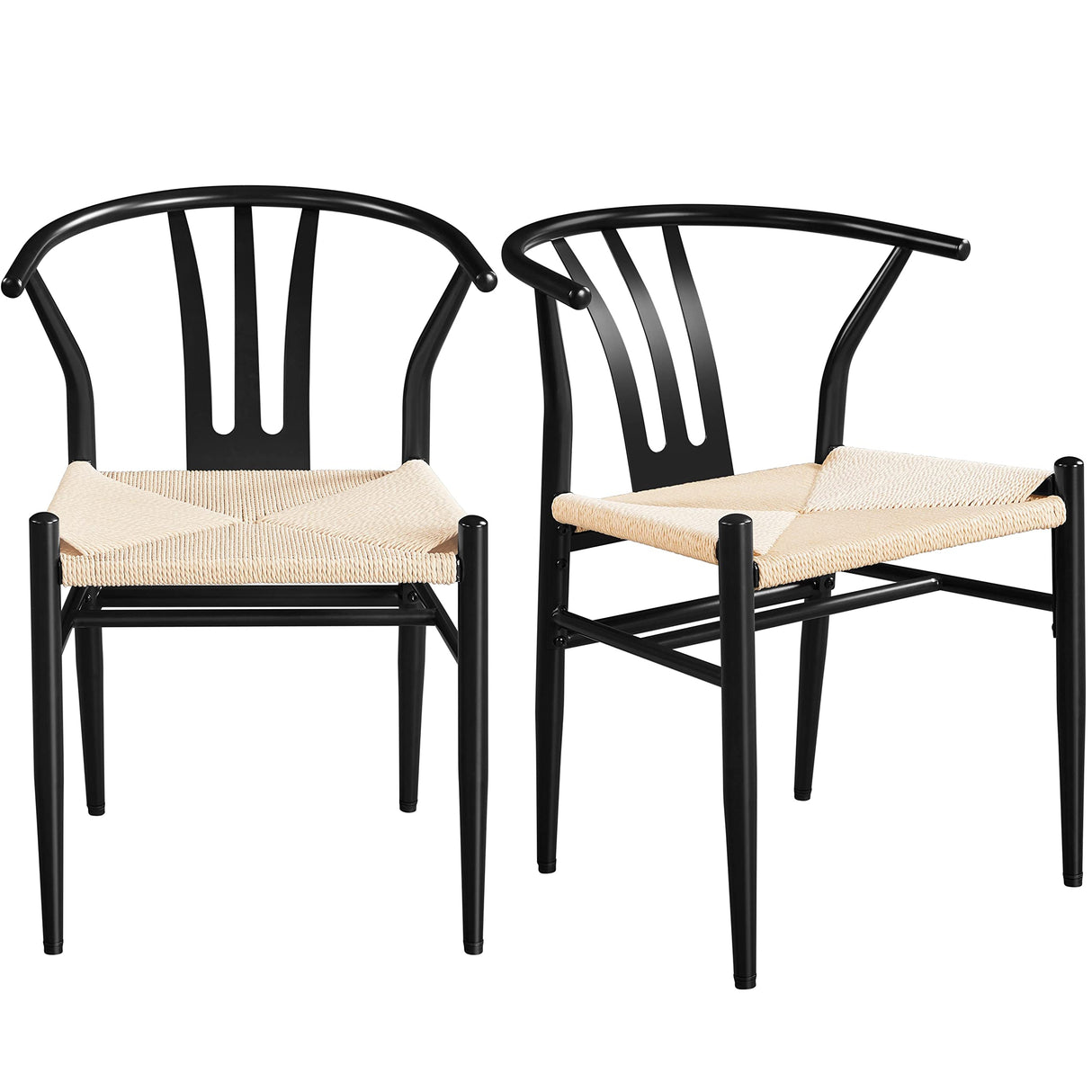 Yaheetech 2PCS Weave Chair Mid-Century Modern Dining Chair Rattan Chair Weave Dining Chair Armchairs Black Dining Chair Accent Chair for Kitchen, Dining, Living Room Side Chairs Hemp Seat, Black Yaheetech
