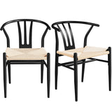 Yaheetech 2PCS Weave Chair Mid-Century Modern Dining Chair Rattan Chair Weave Dining Chair Armchairs Black Dining Chair Accent Chair for Kitchen, Dining, Living Room Side Chairs Hemp Seat, Black Yaheetech