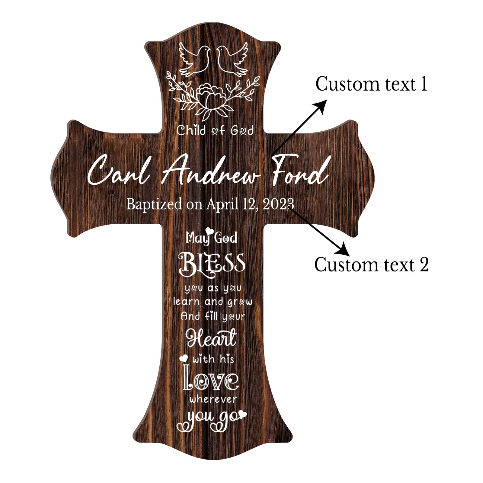 11.8"H X 8.7"W Personalized Wooden Cross Baptism Gift with Name and Date, Personalized Baby Christening Dedication Shower Gift, Custom Cross Wall Decor, Personalized Gift for First Communion - WoodArtSupply