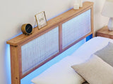 GarveeHome Rattan Bed Frame Queen, Natural Rattan Headboard Queen Bed Frame with Led Lights, Noise-Free Platform Bed Frame with Wooden Support Legs and Slats, Easy Assembly, No Box Spring Needed GarveeHome