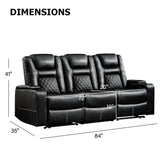 CANMOV Home Theater Seating Seats, Theater Recliner Chair Sofa, PU Leather 3 seat Power Recliner Sofa with Cup Holders, Hidden Arm Storage, USB Ports,Black CANMOV