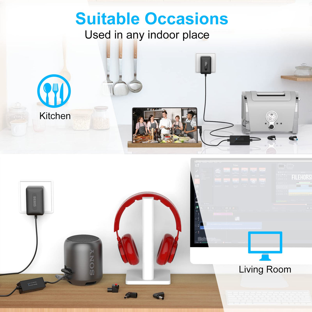 24W AC Adapter Multi Volt Replacement Switching Power Supply DC Plug Cord 12V 5V 6V 7V 8V 9V 10V 11V 13V 14V 15V 16V 17V 18V 19V 20V, Universal Adapters for Routers Speakers CCTV and LED Strip IBERLS