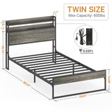 Elephance Twin Bed Frames with Charging Station and Storage Headboard, No Box Spring Needed, Noise Free, Easy Assembly Elephance