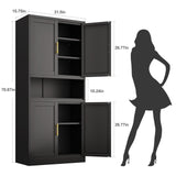 71”H Versatile Metal Pantry Storage Cabinet with Adjustable Shelves and Feet - Black 4-Door Design erosoei