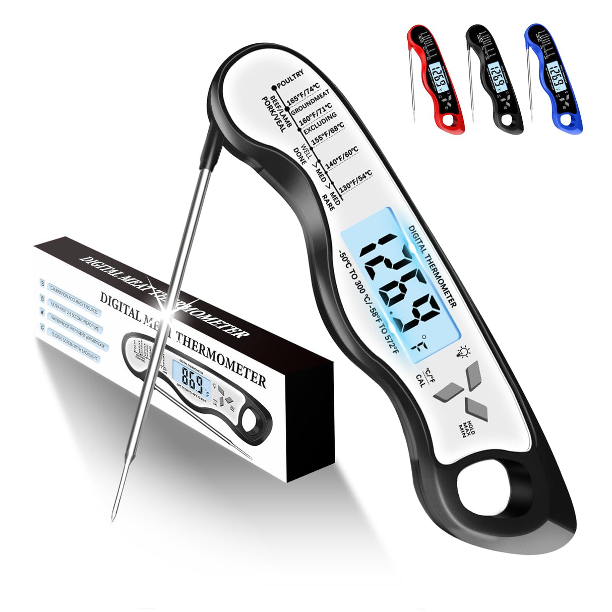 Meat Thermometer, IP67 Waterproof Digital Meat Thermometer with Backlight, Hold Function & Magnet for Grill, BBQ, Candy, Beef,Turkey，Gadgets Essentials BBQ Accessories Grill Gifts for Men Jamestry