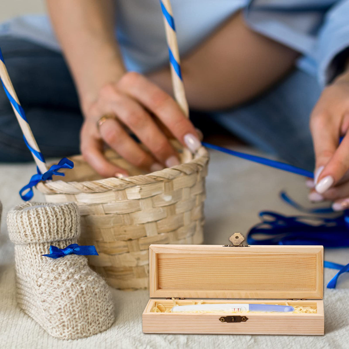 Personalized Wooden Pregnancy Test Keepsake Box,Sinseike Custom Name Baby Annouced Box (Personalized) Sinseike