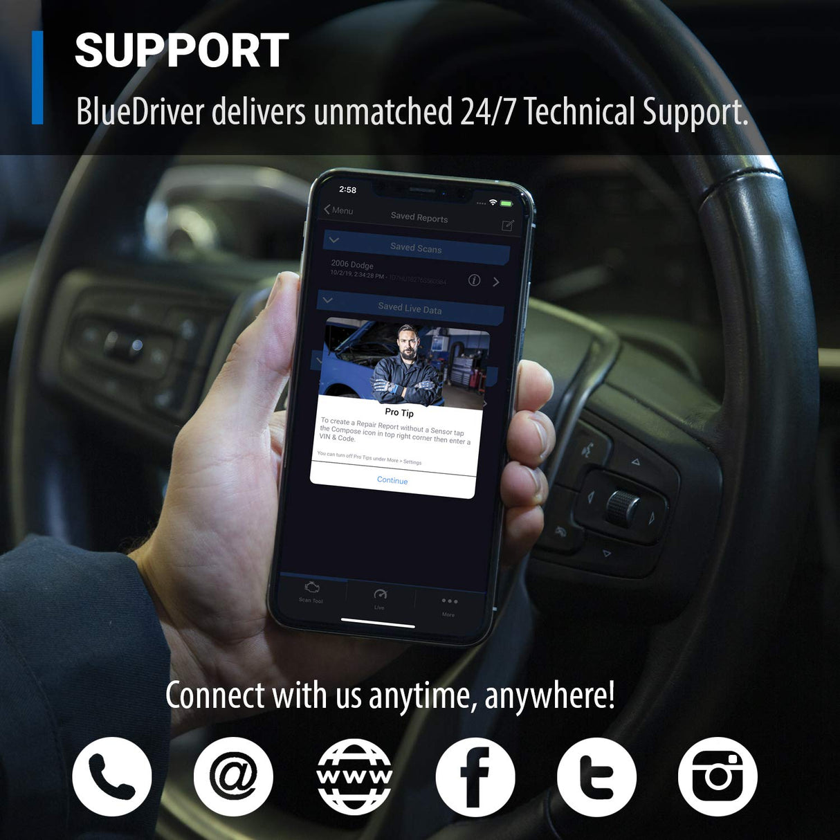 BlueDriver Bluetooth Pro OBDII Scan Tool for iPhone & Android - No Subscription Fee - OBD2 Car Scanner and Code Reader - Diagnose Check Engine, ABS, SRS, Airbag & 7000+ Issues on Vehicles 1996+ BlueDriver