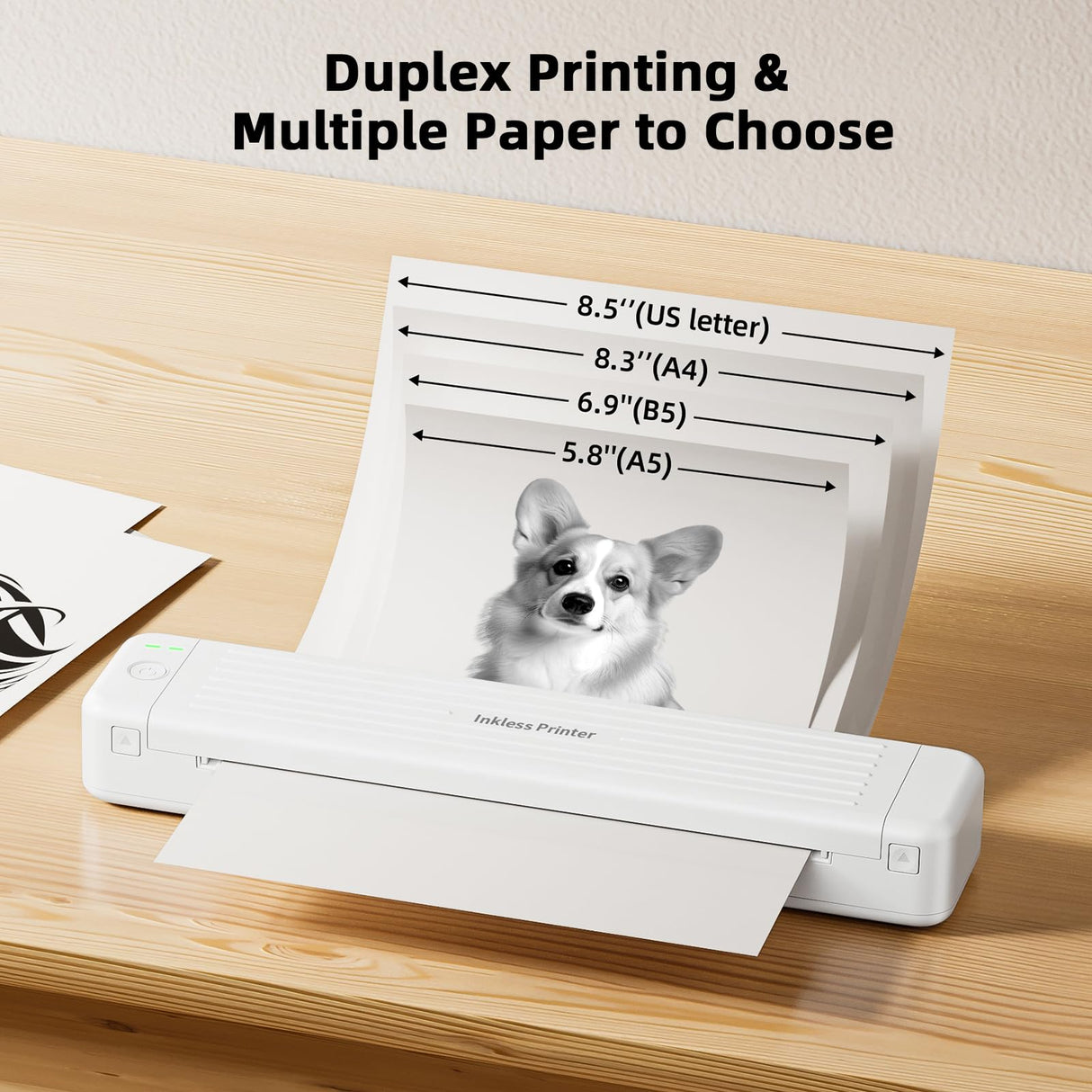 Portable Printer for iPhone iPad Laptop PC - Bluetooth Printer Supports Dual-sided Printing Letter/A4/B5/A5 Regular Paper, Wireless Printer for Home Travel Office Vehicle Word PDF Excel TxT 300DPI Zoolion