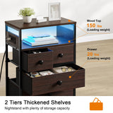 REAHOME Nightstand with Charging Station and LED Light, Tall Brown Night Stand with 4 Drawers and 2-Tier Shelf, Modern End Table with Wooden Top for Bedroom, Living Room, Hallway - Rustic Brown REAHOME