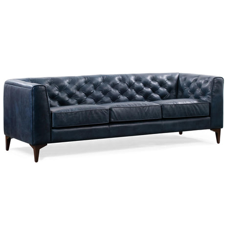 POLY & BARK Essex Leather Couch - 89-Inch Sofa with Tufted Back - Full-Grain Leather Sofa for Living Room with Feather-Down Topper - Living Room Couch - Vintage Italian Leather in Midnight Blue POLY & BARK