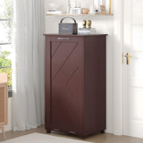 VECELO Tilt Out Kitchen Trash Bin Cabinet, Dog Proof Garbage Can with Wood Holder Free Standing Recycling, Brown VECELO