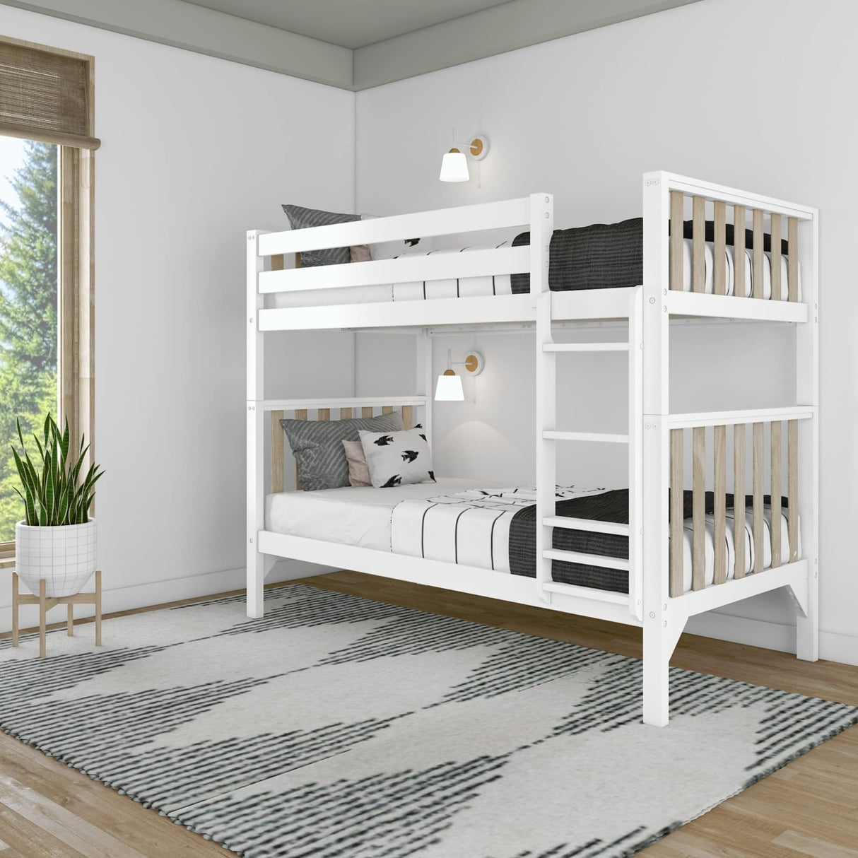 Max & Lily Bunk Bed, Scandinavian Modern Bunk Bed, Solid Wood Twin-Over-Twin Bed Frame for Kids, No Box Spring Needed, Blonde/White Max & Lily