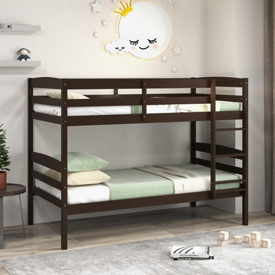 KOMFOTT Convertible Twin Over Twin Bunk Bed with Guardrail & Ladder, Space-Saving Wood Design