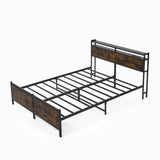 Bellemave Full Size Bed Frame with Charging, Full Size Bed Frame with Headboard and Charging Station, Brown Platform Bed Frame with Led Lightstation, No Box Spring Needed, (Full, Rustic Brown) Bellemave