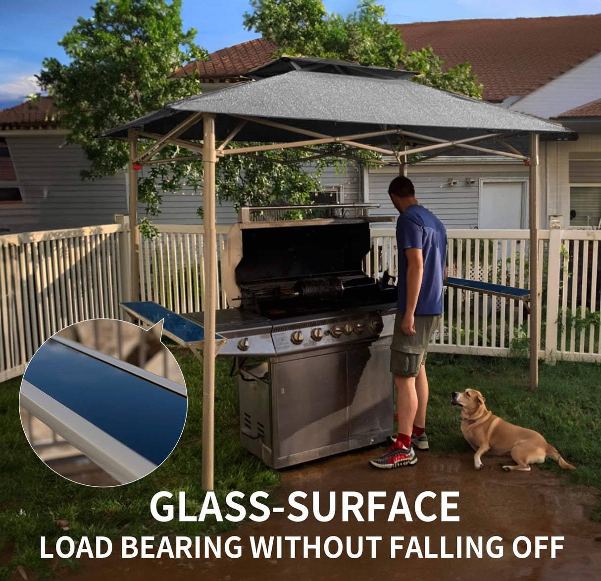 CROWN SHADES 8 x 5 Foot BBQ Grill Gazebo Beach Tent Canopy, Easy Up Outdoor Patio Shade Cover with Double Tier Vented Top & 2 Side Shelves, Grey CROWN SHADES