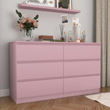 Vibe & Dine 6 Drawer Double Dresser, Modern Chest of Drawers with Wide Storage for Closet, Bedroom, Living Room, Pink Vibe & Dine
