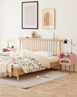 Leomonio Nightstand,Modern Beside Table with Storage Drawer and Open Wood Shelf,Small End Side Table with Glass Decorative Door and Gold Frame,for Living Room,Bedroom (Pink) Leomonio