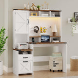 Farmhouse Executive Desk 51" Computer Desk with 2 Drawers Storage Cabinet and RGB LED Lights Power Outlets, Wood Home Office Desk with Hutch and Monitor Stand for Work Study Writing Halitaa