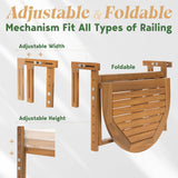 IDZO FSC Acacia Wood Folding Balcony Bar Table for Railings, Adjustable Height & Width, Teak Brush Finish Durable Against Weather, Ideal Spacious Dimension of 27 9/16 x 21 5/8 Inch, Half-Round Design IDZO