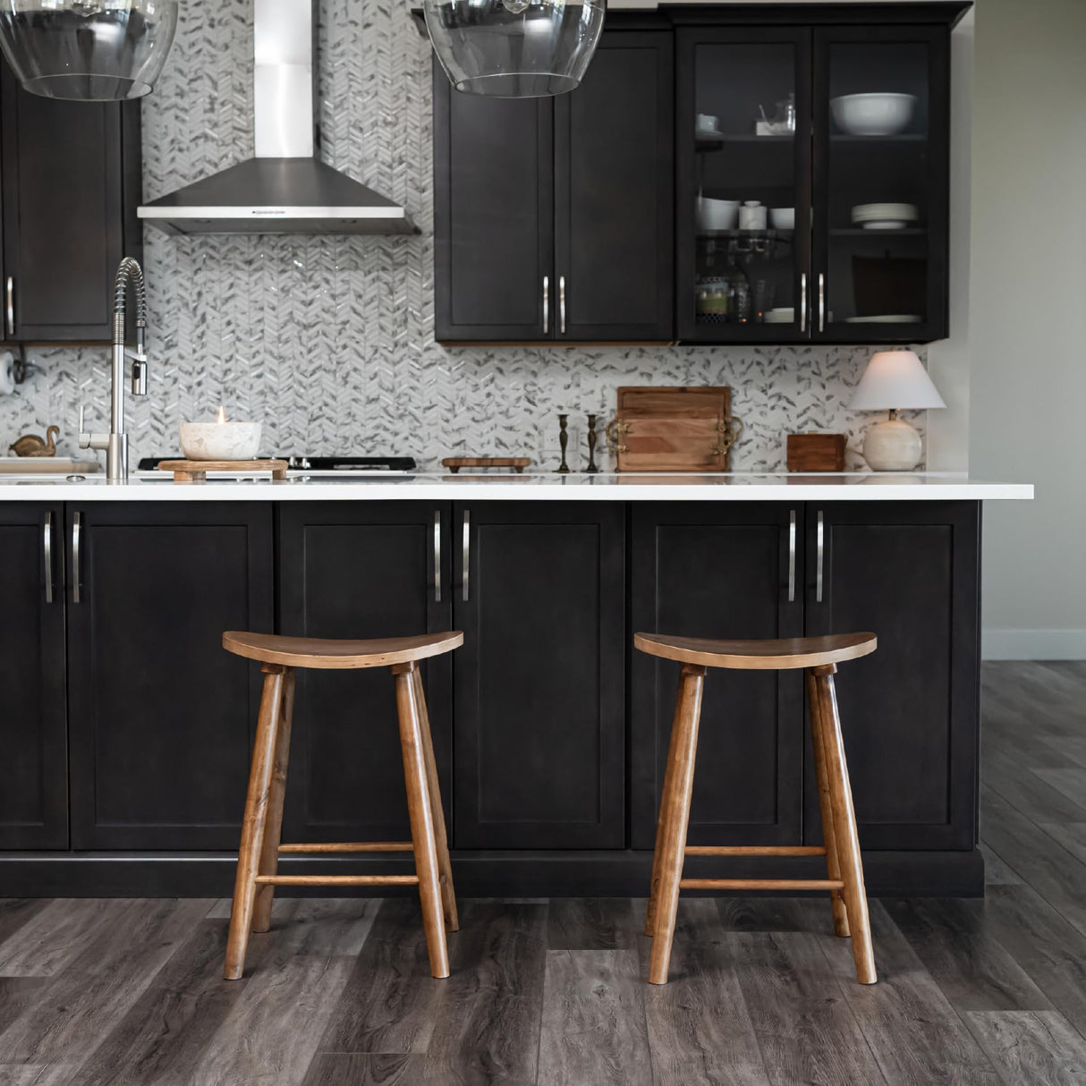 Maven Lane Kitchen Stool, Modern Farmhouse Wood Counter Barstool, Kitchen Island Counter Stool, Counter Height Stools for Kitchen, Wide Seat Backless Bar Stools, Luna 26", Rustic Natural, Set of 3 Maven Lane