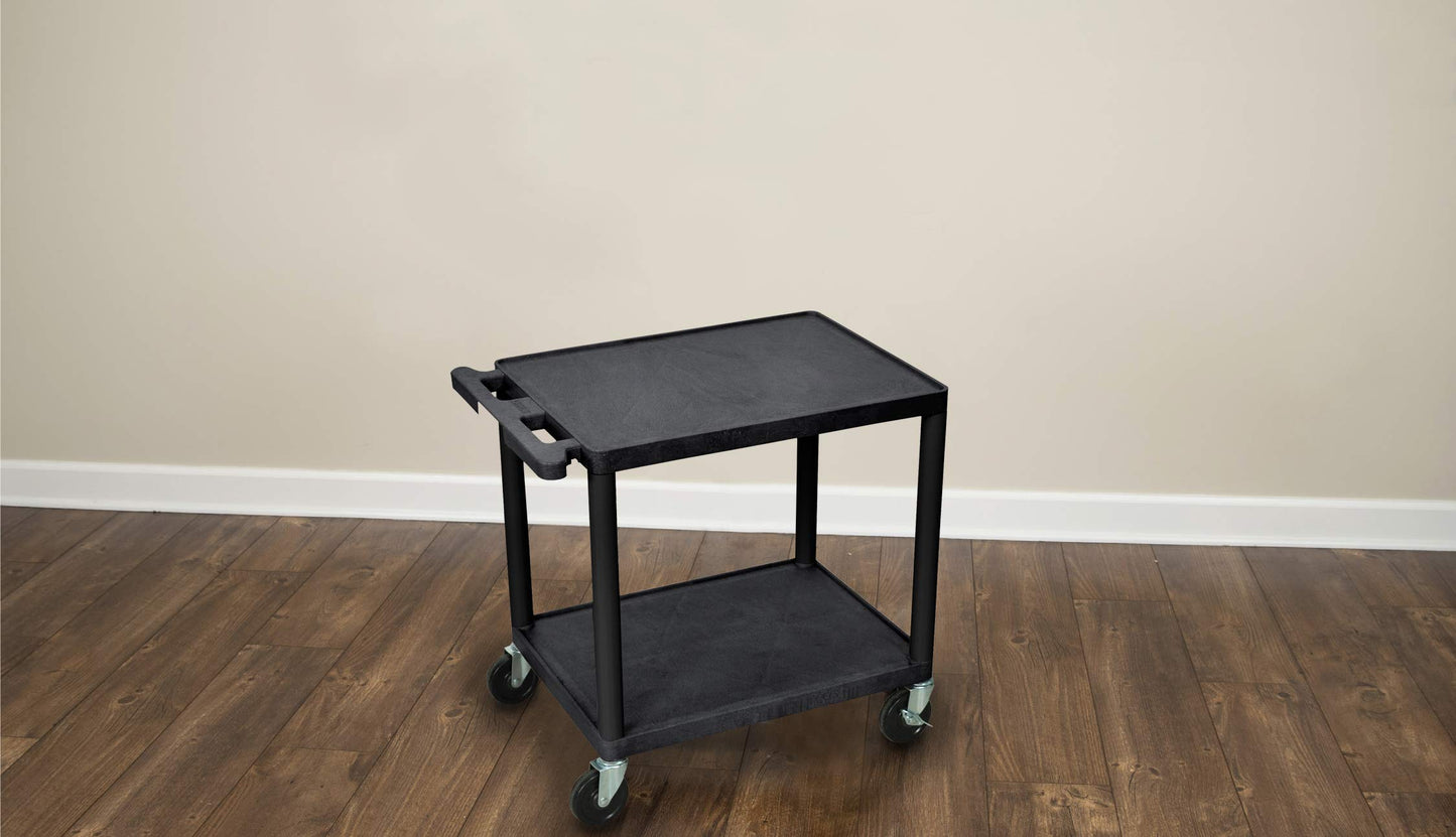 LUXOR LP26-B 26"H AV Cart with Two Shelves, 300 lbs. Capacity, Made of Recycled Molded Plastic, Scratch, Dent, Rust and Stain Resistant