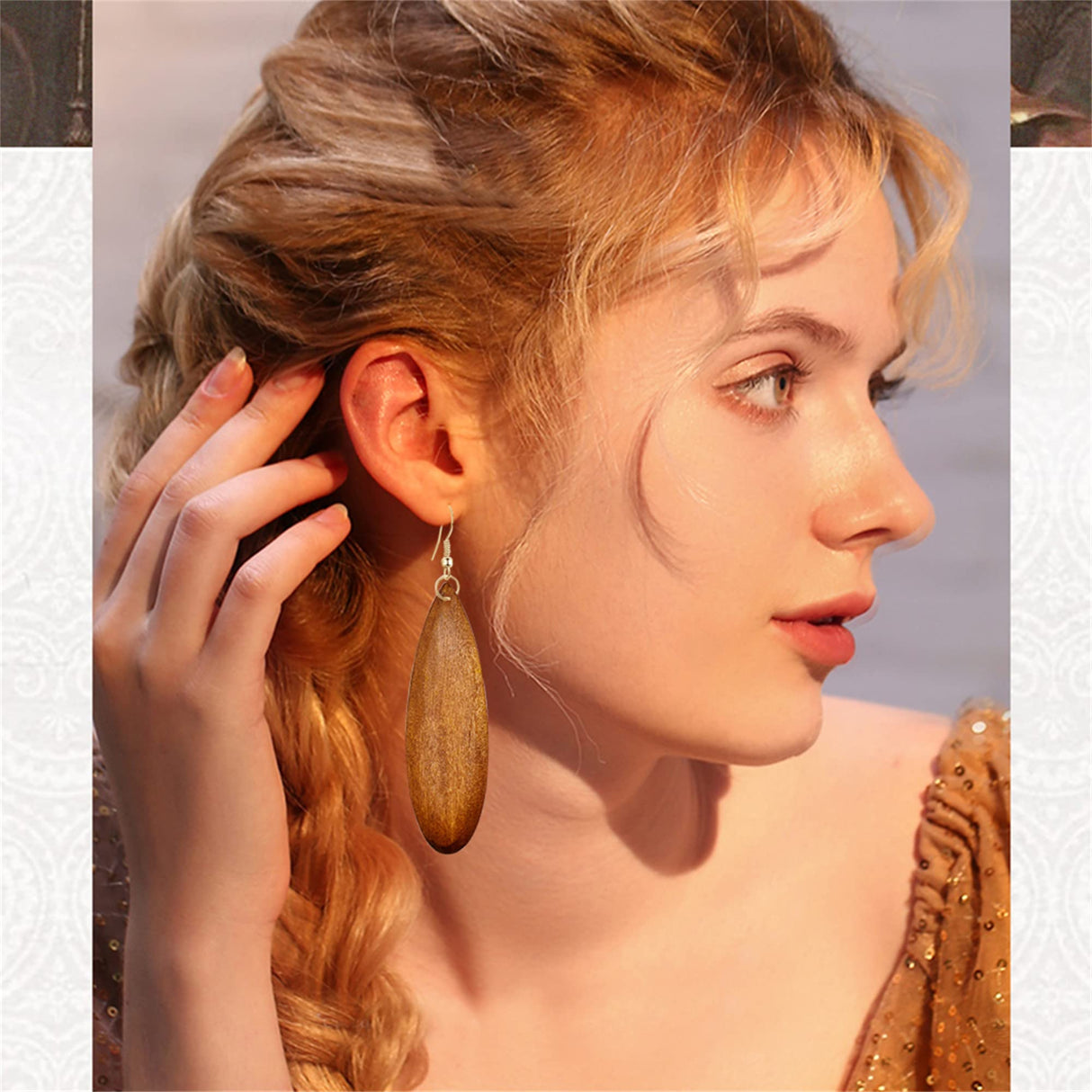 JIUIQL Unique Handmade Lightweight Bohemian Colorful Teardrop Wood Dangle Drop Earrings Personalized Geometric Waterdrop Natural Wooden Hook Earrings for Women Statement Ethnic Tribal Jewelry Gifts (Brown) JIUIQL