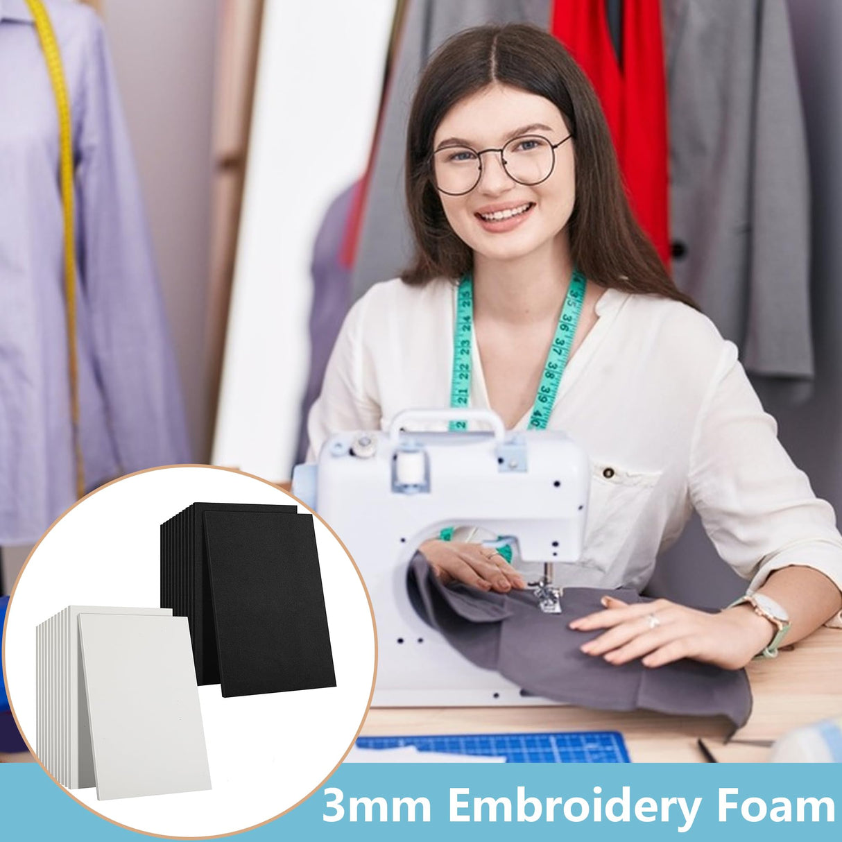 codree 24 Pcs 3mm Thick Embroidery Foam- 6 x 9 Inch EVA Foam Sheets for Crafts- High Density 3D Embroidery Craft Foam for Cosplay Costume, Sewing, Embroidery Machine, DIY Projects (Black, White) codree